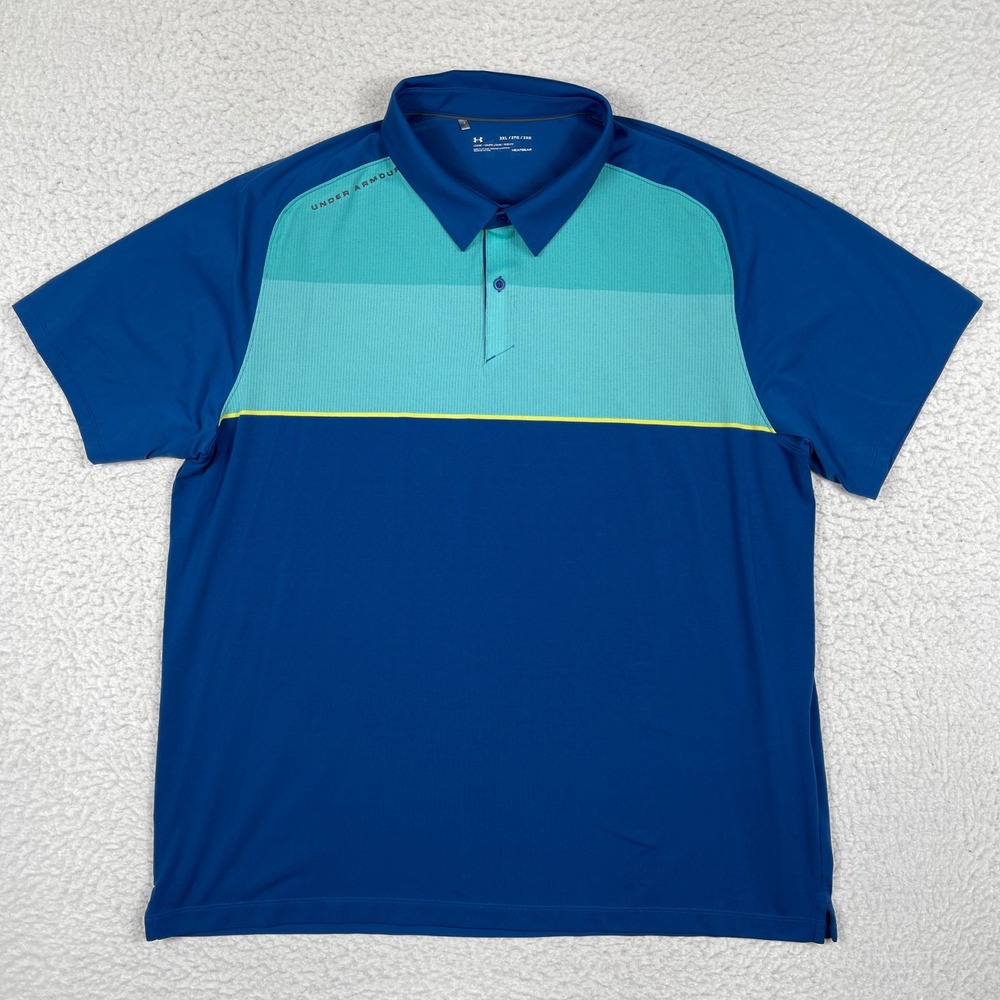 Under Armour Polo Shirt Mens 3XL Blue Colorblock HeatGear Golf Active 1306114